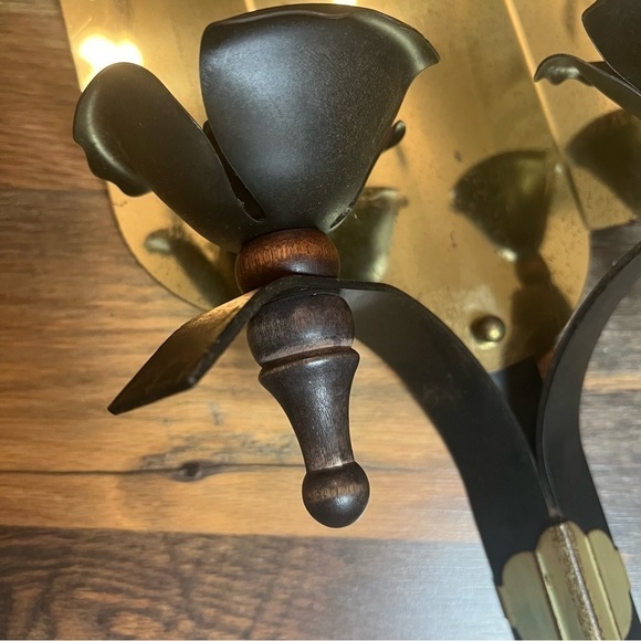 Vintage Brass, wood & Wrought Iron Wall Sconces 2 Taper Candle holders - Picture 4 of 7
